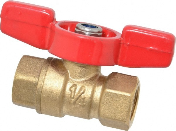 Midwest Control - 1/4" Pipe, Brass Miniature Ball Valve - Inline - One Way Flow, FNPT x FNPT Ends, Tee Handle, 600 WOG, 150 WSP - Exact Tooling