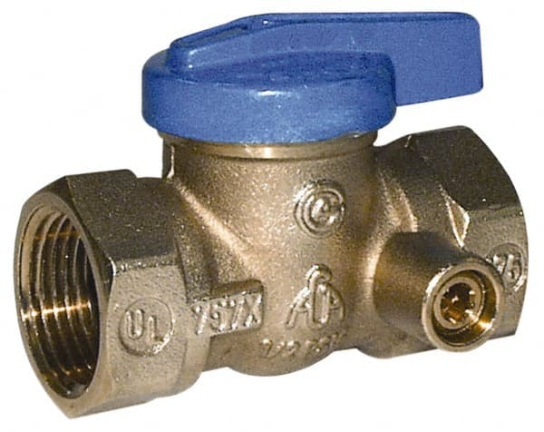 Legend Valve - 3/4" Pipe, Brass, Straight with Side Tap, Gas Ball Valve - 175 psi WOG Rating, Wedge Handle, FNPT x FNPT End Connections, 1 Piece - Exact Tooling
