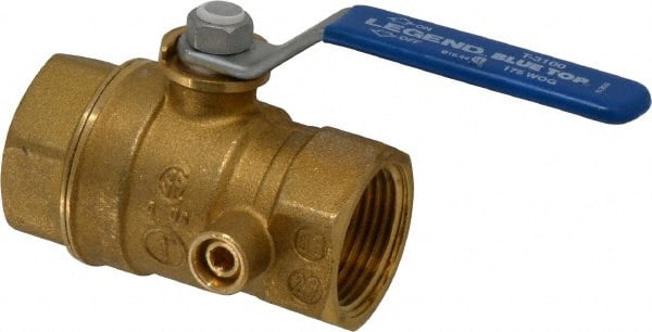 Legend Valve - 1" Pipe, Brass, Straight with Side Tap, Gas Ball Valve - 175 psi WOG Rating, Wedge Handle, FNPT x FNPT End Connections, 1 Piece - Exact Tooling
