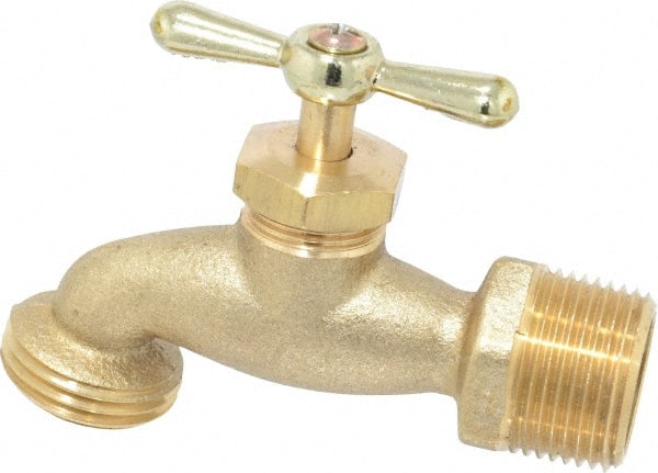 Legend Valve - 3/4" Pipe, 125 psi WOG Rating, Brass Hose Bibb, Stop Valve - Tee Handle, MNPT x GHT End Connections - Exact Tooling