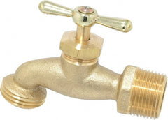 Legend Valve - 3/4" Pipe, 125 psi WOG Rating, Brass Hose Bibb, Stop Valve - Tee Handle, MNPT x GHT End Connections - Exact Tooling