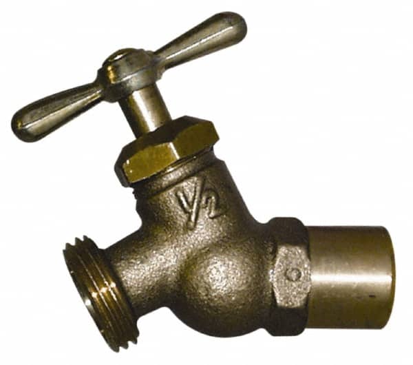 Legend Valve - 1/2" Pipe, 125 psi WOG Rating, Lead Free Brass Hose Bibb, Stop Valve - Tee Handle, MSWT x GHT End Connections - Exact Tooling