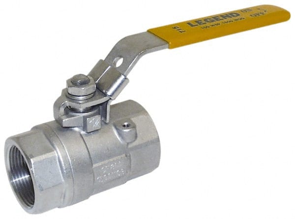 Legend Valve - 1-1/2" Pipe, Large Port, Stainless Steel Standard Ball Valve - 2 Piece, Inline - One Way Flow, FNPT x FNPT Ends, Locking Lever Handle, 1,500 WOG, 150 WSP - Exact Tooling