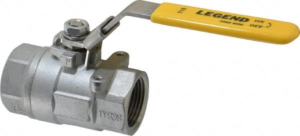Legend Valve - 1" Pipe, Large Port, Stainless Steel Standard Ball Valve - 2 Piece, Inline - One Way Flow, FNPT x FNPT Ends, Locking Lever Handle, 2,000 WOG, 150 WSP - Exact Tooling
