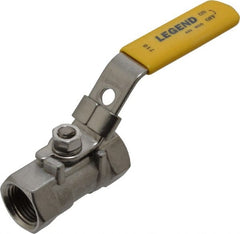 Legend Valve - 3/8" Pipe, Standard Port, Stainless Steel Standard Ball Valve - 1 Piece, Inline - One Way Flow, FNPT x FNPT Ends, Locking Lever Handle, 800 WOG, 150 WSP - Exact Tooling