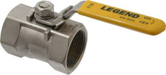 Legend Valve - 1-1/2" Pipe, Standard Port, Stainless Steel Standard Ball Valve - 1 Piece, Inline - One Way Flow, FNPT x FNPT Ends, Locking Lever Handle, 800 WOG, 150 WSP - Exact Tooling
