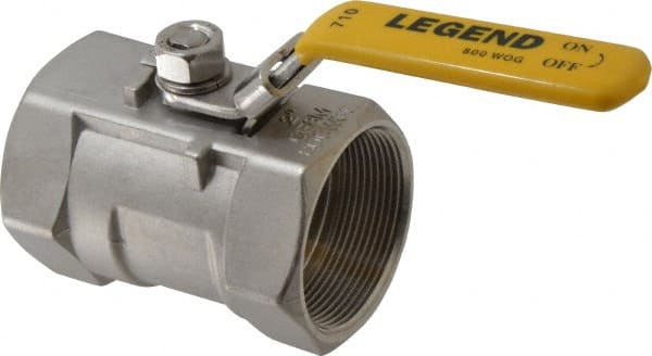 Legend Valve - 2" Pipe, Standard Port, Stainless Steel Standard Ball Valve - 1 Piece, Inline - One Way Flow, FNPT x FNPT Ends, Locking Lever Handle, 800 WOG, 150 WSP - Exact Tooling
