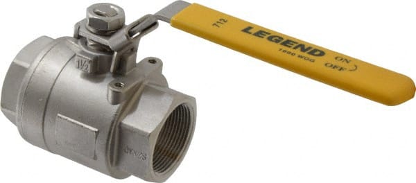 Legend Valve - 1-1/2" Pipe, Full Port, Stainless Steel Standard Ball Valve - 2 Piece, Inline - One Way Flow, FNPT x FNPT Ends, Locking Lever Handle, 1,000 WOG, 150 WSP - Exact Tooling