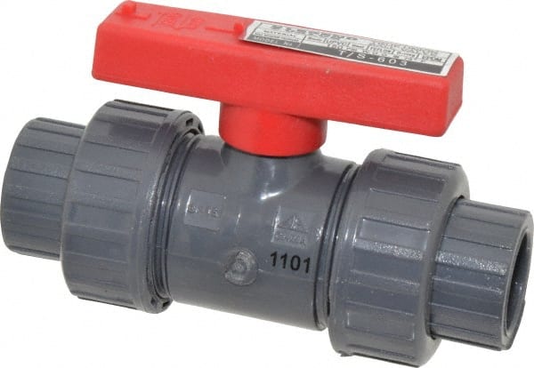 Legend Valve - 1/2" Pipe, Full Port, PVC True Union Design Ball Valve - Inline - One Way Flow, FNPT x Solvent Ends, Tee Handle, 150 WOG - Exact Tooling