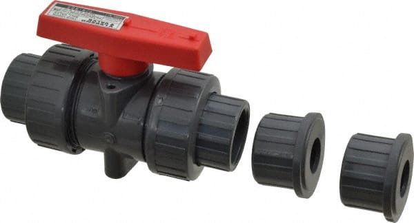 Legend Valve - 1" Pipe, Full Port, PVC True Union Design Ball Valve - Inline - One Way Flow, FNPT x Solvent Ends, Tee Handle, 150 WOG - Exact Tooling