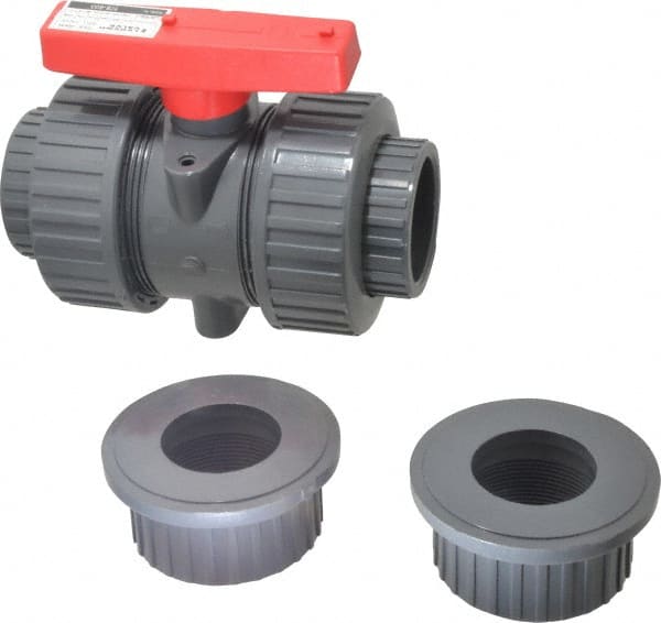 Legend Valve - 2" Pipe, Full Port, PVC True Union Design Ball Valve - Inline - One Way Flow, FNPT x Solvent Ends, Tee Handle, 150 WOG - Exact Tooling