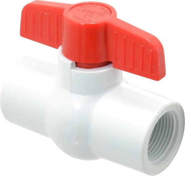 Legend Valve - 1" Pipe, Full Port, PVC Miniature Ball Valve - Inline - One Way Flow, FNPT x FNPT Ends, Tee Handle, 150 WOG - Exact Tooling