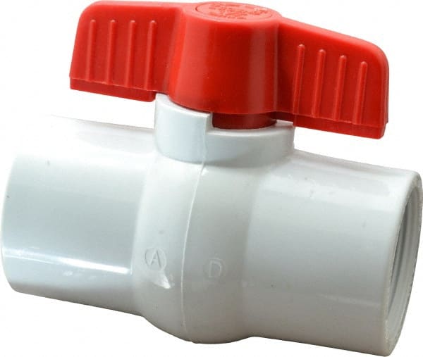 Legend Valve - 1-1/2" Pipe, Full Port, PVC Miniature Ball Valve - Inline - One Way Flow, FNPT x FNPT Ends, Tee Handle, 150 WOG - Exact Tooling