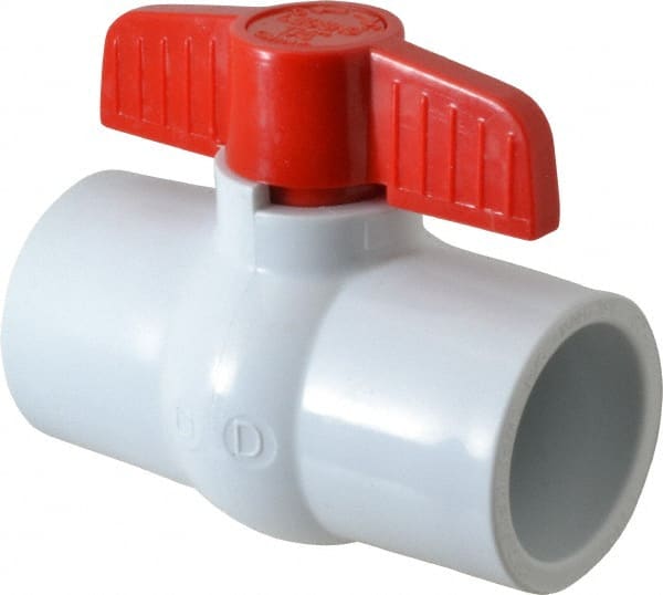 Legend Valve - 1-1/4" Pipe, Full Port, PVC Miniature Ball Valve - Inline - One Way Flow, Solvent x Solvent Ends, Tee Handle, 150 WOG - Exact Tooling
