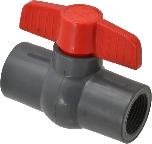 Legend Valve - 1" Pipe, Full Port, PVC Miniature Ball Valve - Inline - One Way Flow, FNPT x FNPT Ends, Tee Handle, 150 WOG - Exact Tooling