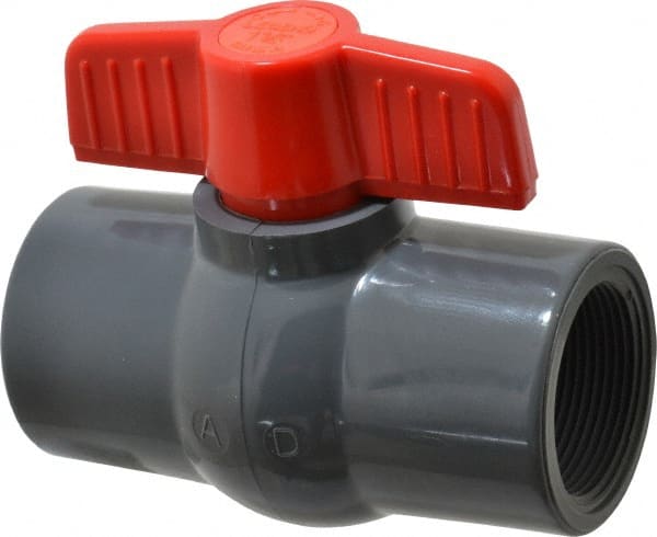Legend Valve - 1-1/2" Pipe, Full Port, PVC Miniature Ball Valve - Inline - One Way Flow, FNPT x FNPT Ends, Tee Handle, 150 WOG - Exact Tooling
