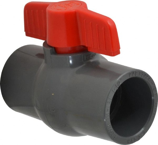 Legend Valve - 1-1/2" Pipe, Full Port, PVC Miniature Ball Valve - Inline - One Way Flow, Solvent x Solvent Ends, Tee Handle, 150 WOG - Exact Tooling