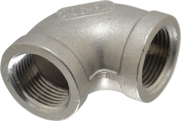 Merit Brass - 3/4" Grade 304 Stainless Steel Pipe 90° Elbow - FNPT x FNPT End Connections, 150 psi - Exact Tooling