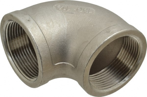 Merit Brass - 1-1/2" Grade 304 Stainless Steel Pipe 90° Elbow - FNPT x FNPT End Connections, 150 psi - Exact Tooling