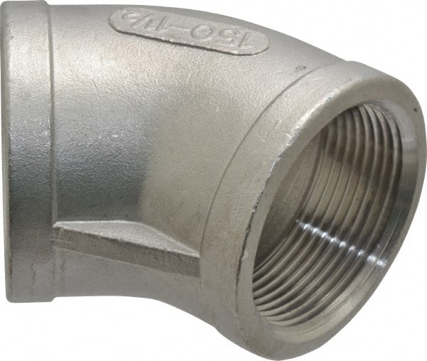 Merit Brass - 1-1/2" Grade 304 Stainless Steel Pipe 45° Elbow - FNPT x FNPT End Connections, 150 psi - Exact Tooling