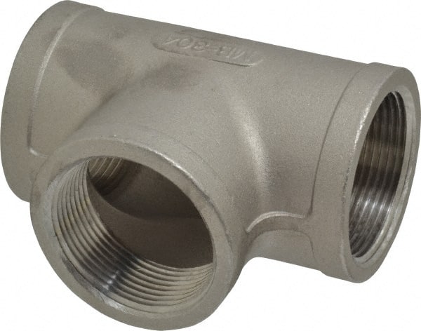 Merit Brass - 1-1/2" Grade 304 Stainless Steel Pipe Tee - FNPT x FNPT x FNPT End Connections, 150 psi - Exact Tooling