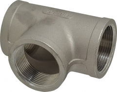 Merit Brass - 1-1/2" Grade 304 Stainless Steel Pipe Tee - FNPT x FNPT x FNPT End Connections, 150 psi - Exact Tooling