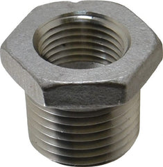 Value Collection - 1/2 x 3/8" Grade 304 Stainless Steel Pipe Hex Bushing - MNPT x FNPT End Connections, 150 psi - Exact Tooling