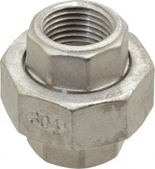 Merit Brass - 1/2" Grade 304 Stainless Steel Pipe Union - FNPT x FNPT End Connections, 150 psi - Exact Tooling
