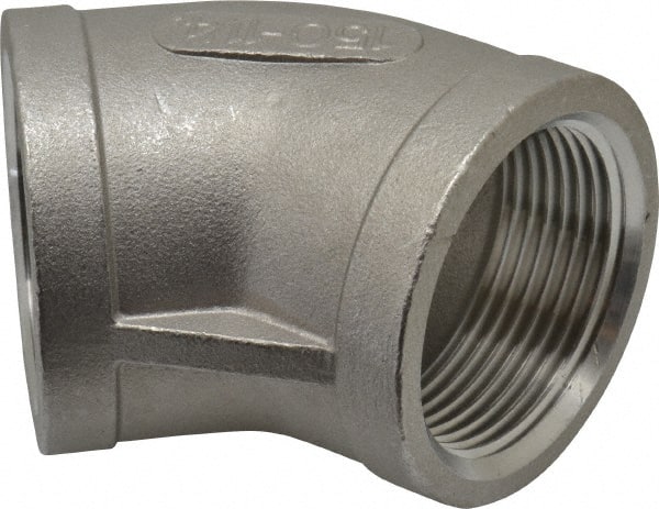 Merit Brass - 1-1/4" Grade 316 Stainless Steel Pipe 45° Elbow - FNPT x FNPT End Connections, 150 psi - Exact Tooling