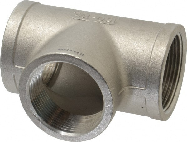 Merit Brass - 1-1/2" Grade 316 Stainless Steel Pipe Tee - FNPT x FNPT x FNPT End Connections, 150 psi - Exact Tooling