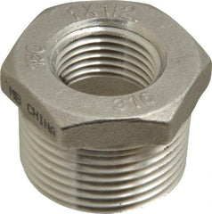 Merit Brass - 1 x 1/2" Grade 316 Stainless Steel Pipe Hex Bushing - MNPT x FNPT End Connections, 150 psi - Exact Tooling