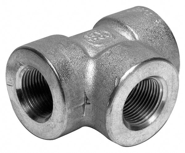 Merit Brass - 1-1/4" Grade 316/316L Stainless Steel Pipe Tee - FNPT x FNPT x FNPT End Connections, 3,000 psi - Exact Tooling