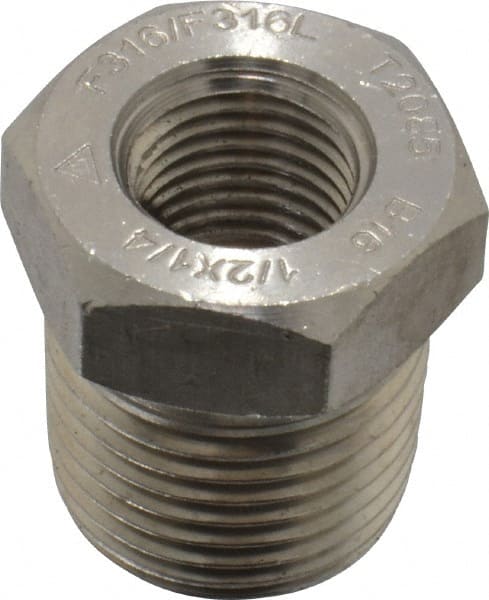 Merit Brass - 1/2" Grade 316/316L Stainless Steel Pipe Hex Bushing - MNPT x FNPT End Connections, 3,000 psi - Exact Tooling