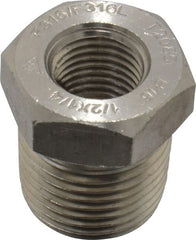 Merit Brass - 1/2" Grade 316/316L Stainless Steel Pipe Hex Bushing - MNPT x FNPT End Connections, 3,000 psi - Exact Tooling