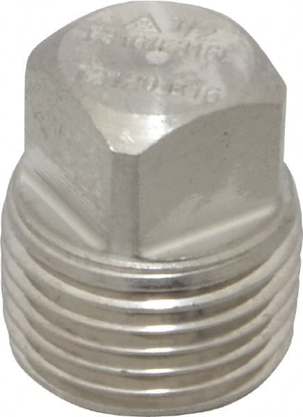 Merit Brass - 1/2" Grade 316/316L Stainless Steel Pipe Square Head Plug - MNPT End Connections, 3,000 psi - Exact Tooling