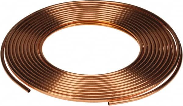 Mueller Industries - 100' Long, 1/2" OD x 3/8" ID, Copper Seamless Tube - 0.049" Wall Thickness, 0.269 Ft/Lb - Exact Tooling