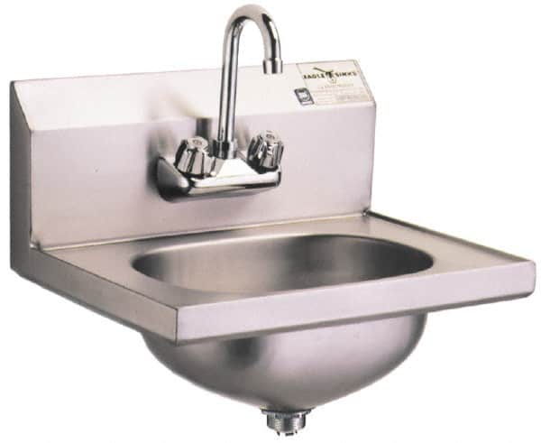 Eagle MHC - 13-1/2" Long x 9-3/4" Wide Inside, 1 Compartment, Grade 304 Stainless Steel Stainless Steel Hand Sink-Wall Mount - 20 Gauge, 18-7/8" Long x 14-3/4" Wide Outside, 6-3/4" Deep - Exact Tooling