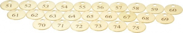 Value Collection - 1" High x 1" Long, 51 to 75, English Safety & Facility Numbered Tag - 1 Side, Brass - Exact Tooling