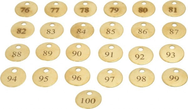Value Collection - 1" High x 1" Long, 76 to 100, English Safety & Facility Numbered Tag - 1 Side, Brass - Exact Tooling