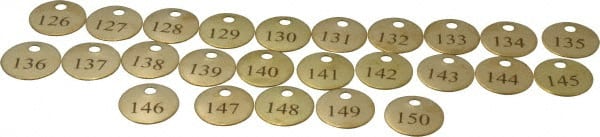Value Collection - 1" High x 1" Long, 126 to 150, English Safety & Facility Numbered Tag - 1 Side, Brass - Exact Tooling
