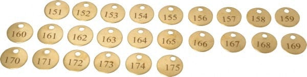 Value Collection - 1" High x 1" Long, 151 to 175, English Safety & Facility Numbered Tag - 1 Side, Brass - Exact Tooling