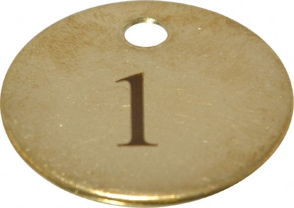 Value Collection - 1-1/4" High x 1-1/4" Long, 1 to 25, English Safety & Facility Numbered Tag - 1 Side, Brass - Exact Tooling