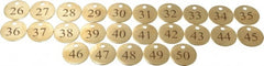 Value Collection - 1-1/4" High x 1-1/4" Long, 26 to 50, English Safety & Facility Numbered Tag - 1 Side, Brass - Exact Tooling