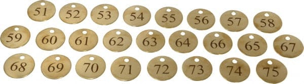 Value Collection - 1-1/4" High x 1-1/4" Long, 51 to 75, English Safety & Facility Numbered Tag - 1 Side, Brass - Exact Tooling