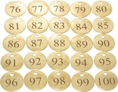 Value Collection - 1-1/4" High x 1-1/4" Long, 76 to 100, English Safety & Facility Numbered Tag - 1 Side, Brass - Exact Tooling