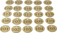 Value Collection - 1-1/4" High x 1-1/4" Long, 101 to 125, English Safety & Facility Numbered Tag - 1 Side, Brass - Exact Tooling
