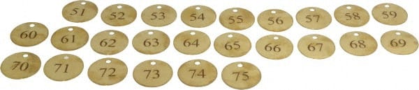 Value Collection - 1-1/2" High x 1-1/2" Long, 51 to 75, English Safety & Facility Numbered Tag - 1 Side, Brass - Exact Tooling