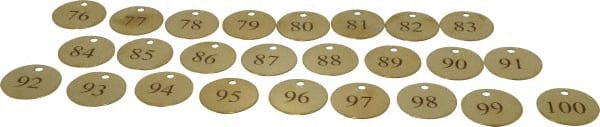 Value Collection - 1-1/2" High x 1-1/2" Long, 76 to 100, English Safety & Facility Numbered Tag - 1 Side, Brass - Exact Tooling