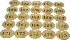 Value Collection - 1-1/2" High x 1-1/2" Long, 151 to 175, English Safety & Facility Numbered Tag - 1 Side, Brass - Exact Tooling