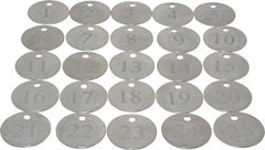 Value Collection - 1-1/4" High x 1-1/4" Long, 1 to 25, English Safety & Facility Numbered Tag - 1 Side, Aluminum - Exact Tooling
